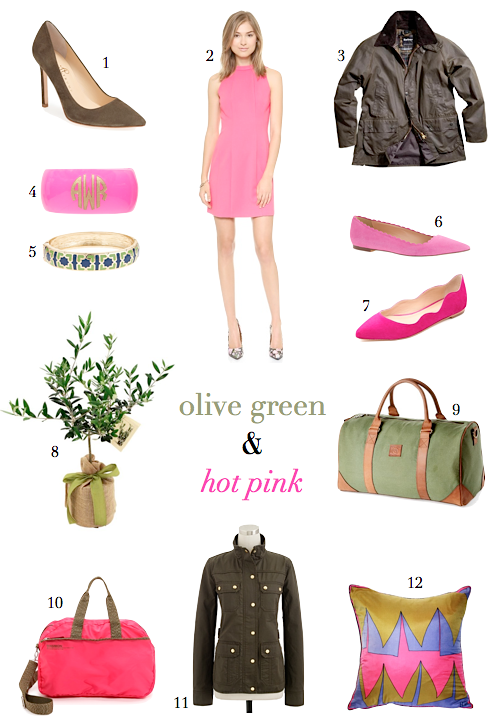 how to wear olive green and hot pink