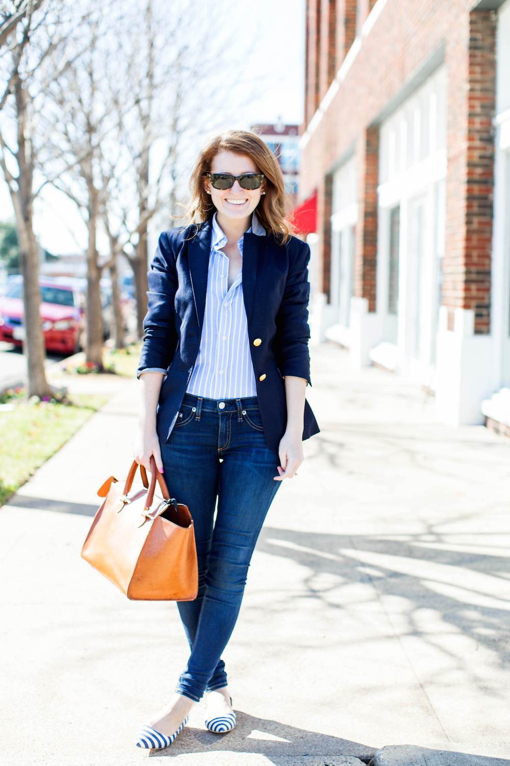 OUTFIT: TWO PENNY BLUE BLAZER & STRIPED FLATS - Design Darling