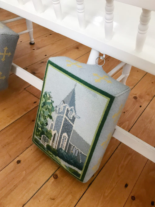 needlepoint kneelers at sconset chapel on design darling