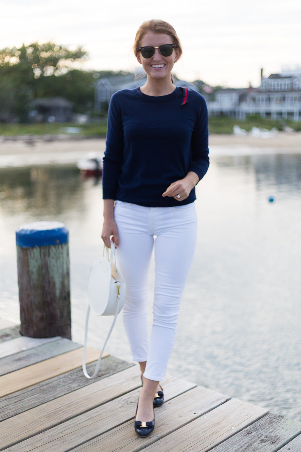 Ray Ban Clubmasters J Crew Tippi Sweater Ferragamo Varina Flats In