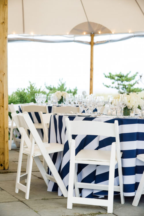 navy and white striped tablecloths for wedding