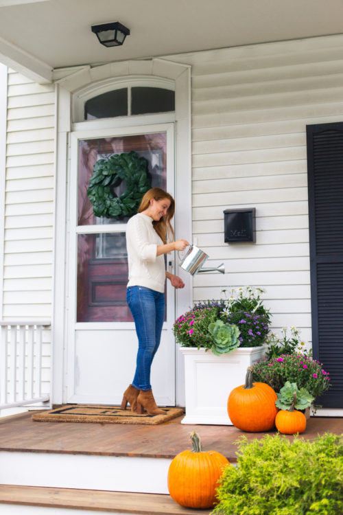 fall planter and porch decor on design darling