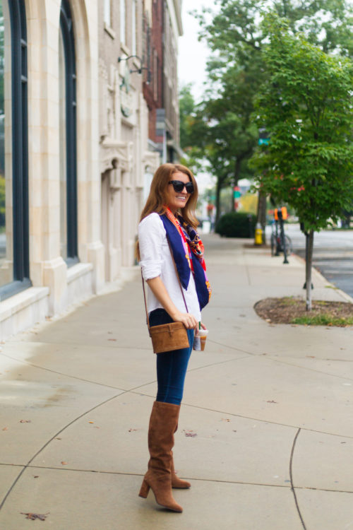 hunting season trunk suede shoulder bag and banana republic suede tall slouchy boot in nutmeg suede on design darling