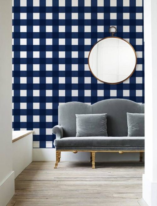 navy gingham peel and stick wallpaper