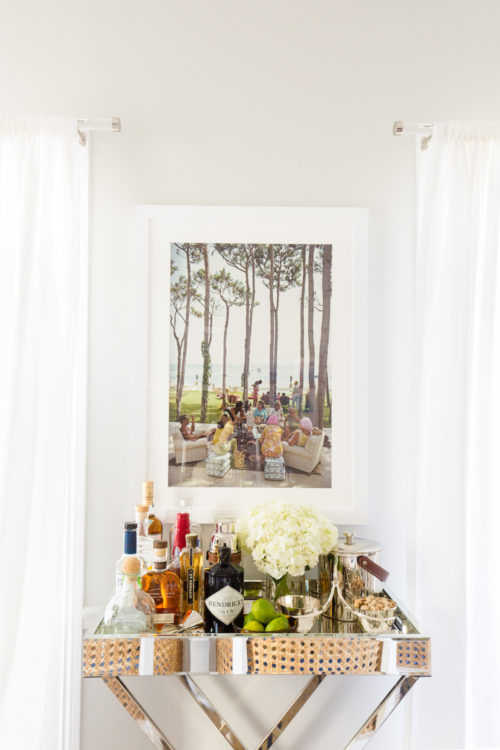 slim aarons print and west elm mirrored bar tray
