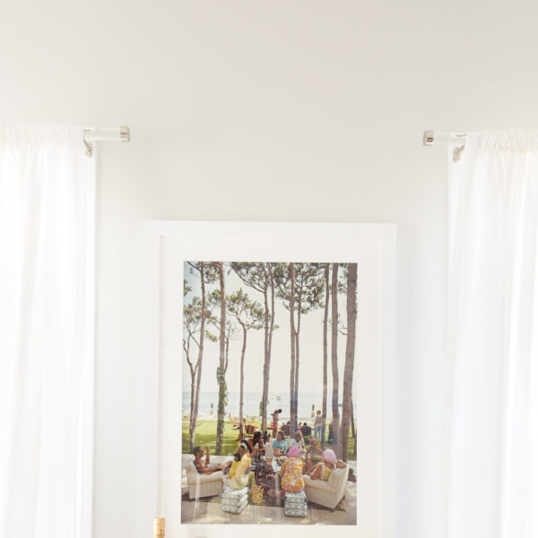 slim aarons print and west elm mirrored bar tray