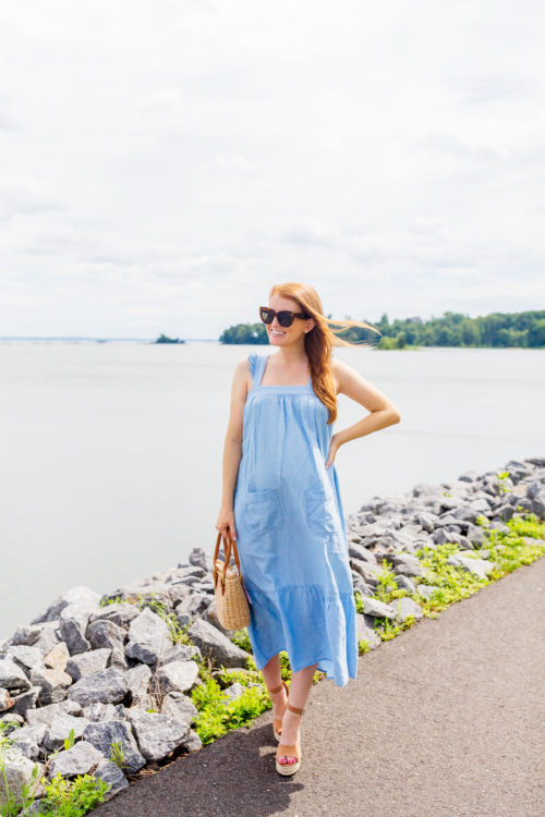madewell ruffle strap tiered chambray maxi dress on design darling