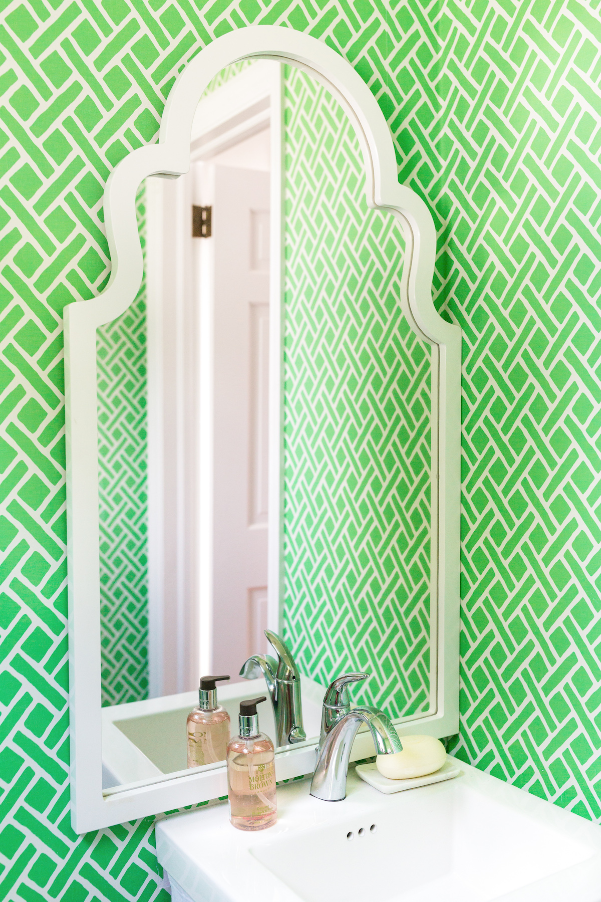 PEEL AND STICK WALLPAPER IN OUR POWDER ROOM | Design Darling