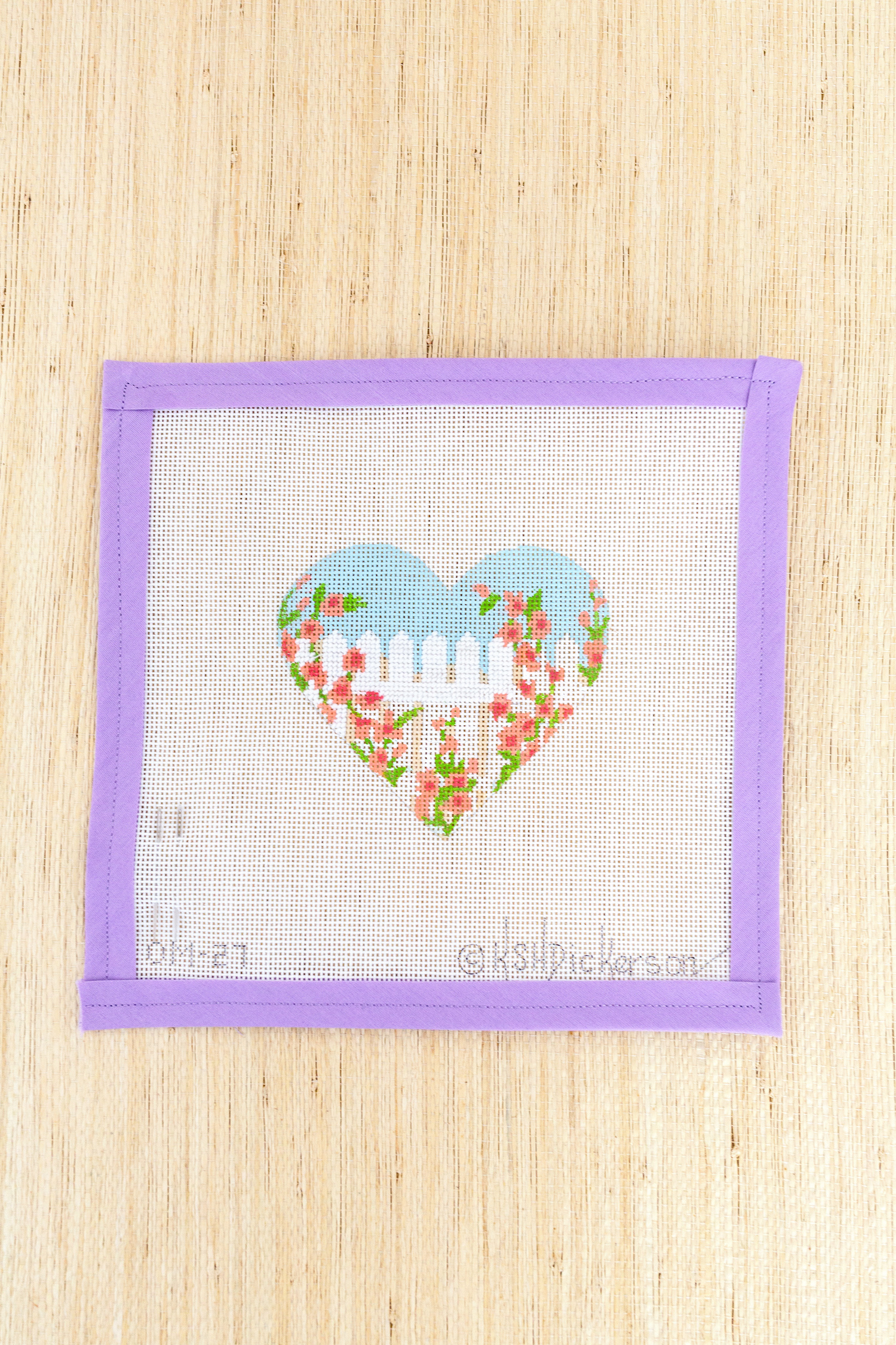 heart shaped rose covered fence needlepoint ornament canvas