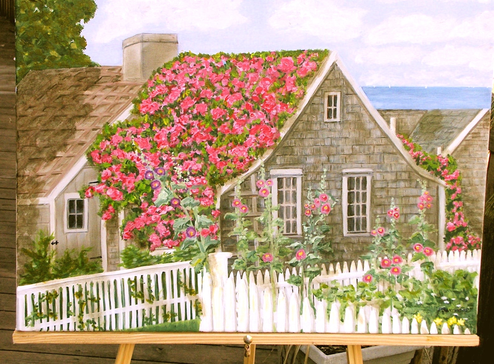 Nantucket rose covered cottage art print