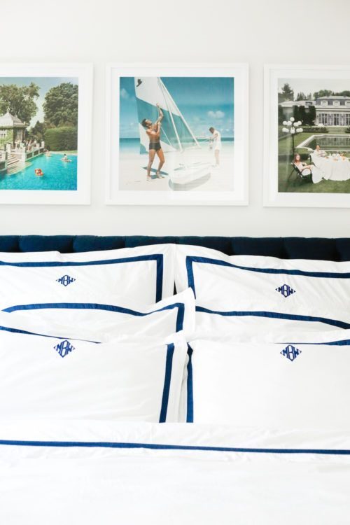 matouk lowell monogrammed pillows in navy blue