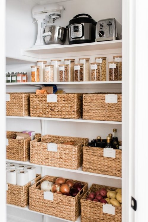 pantry organization with baskets