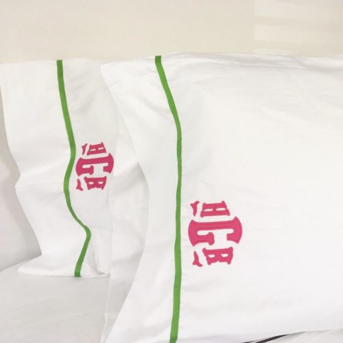 southern linen applique monogram pillow cases