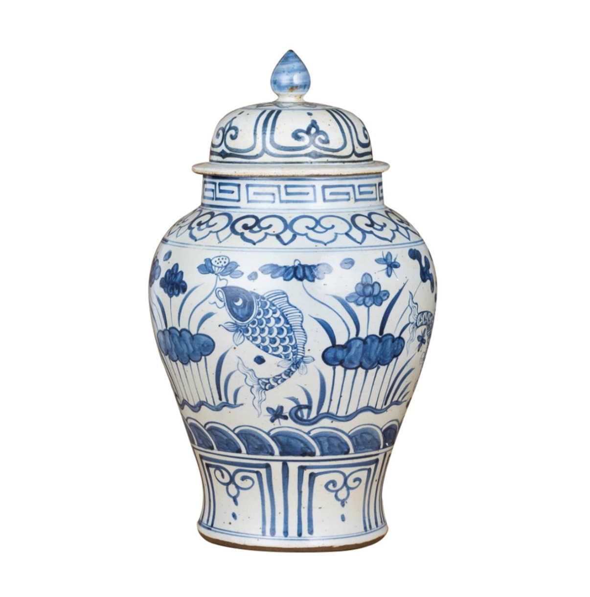 blue and white fish ginger jar Design Darling