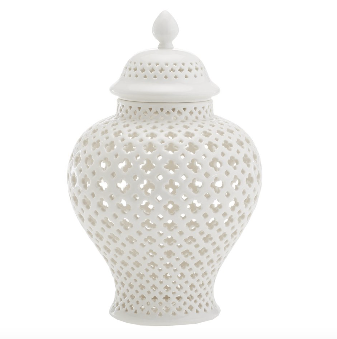 white pierced ginger jar Design Darling