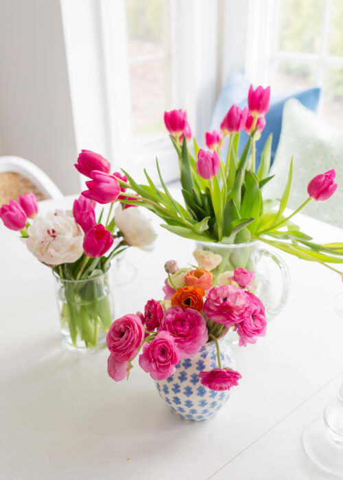 pink tulips ranunculus peonies