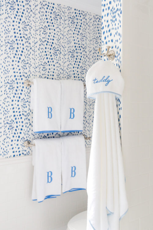 weezie piped edge bath towels and kids' hooded towel french blue