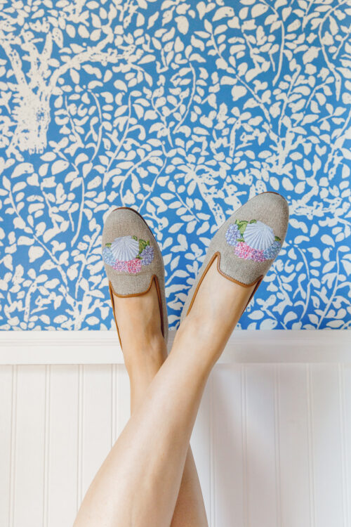 design darling x stubbs & wootton shell and hydrangea slippers