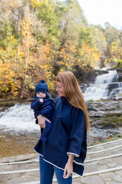 tuckernuck navy leather trim funnel neck piper poncho at kent falls