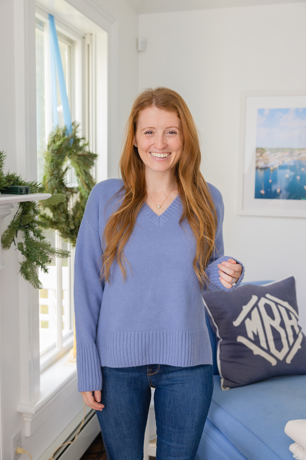 treasure & bond high:low v-neck sweater blue manor