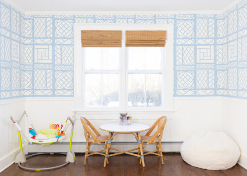quadrille lyford trellis french blue wallpaper in design darling playroom