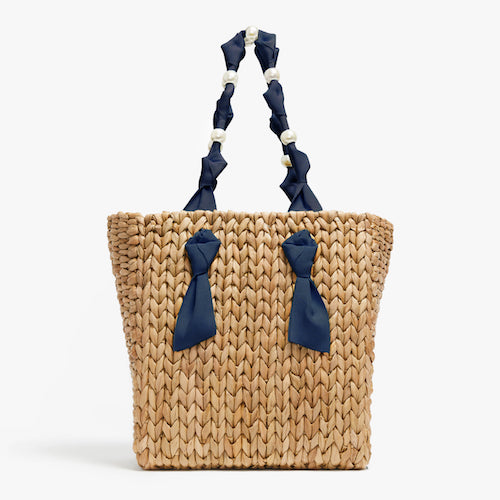 wicker bags for spring and summer - Pamela Munson pearl navy tote
