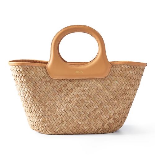 Mark & Graham leather circle handle straw beach bag