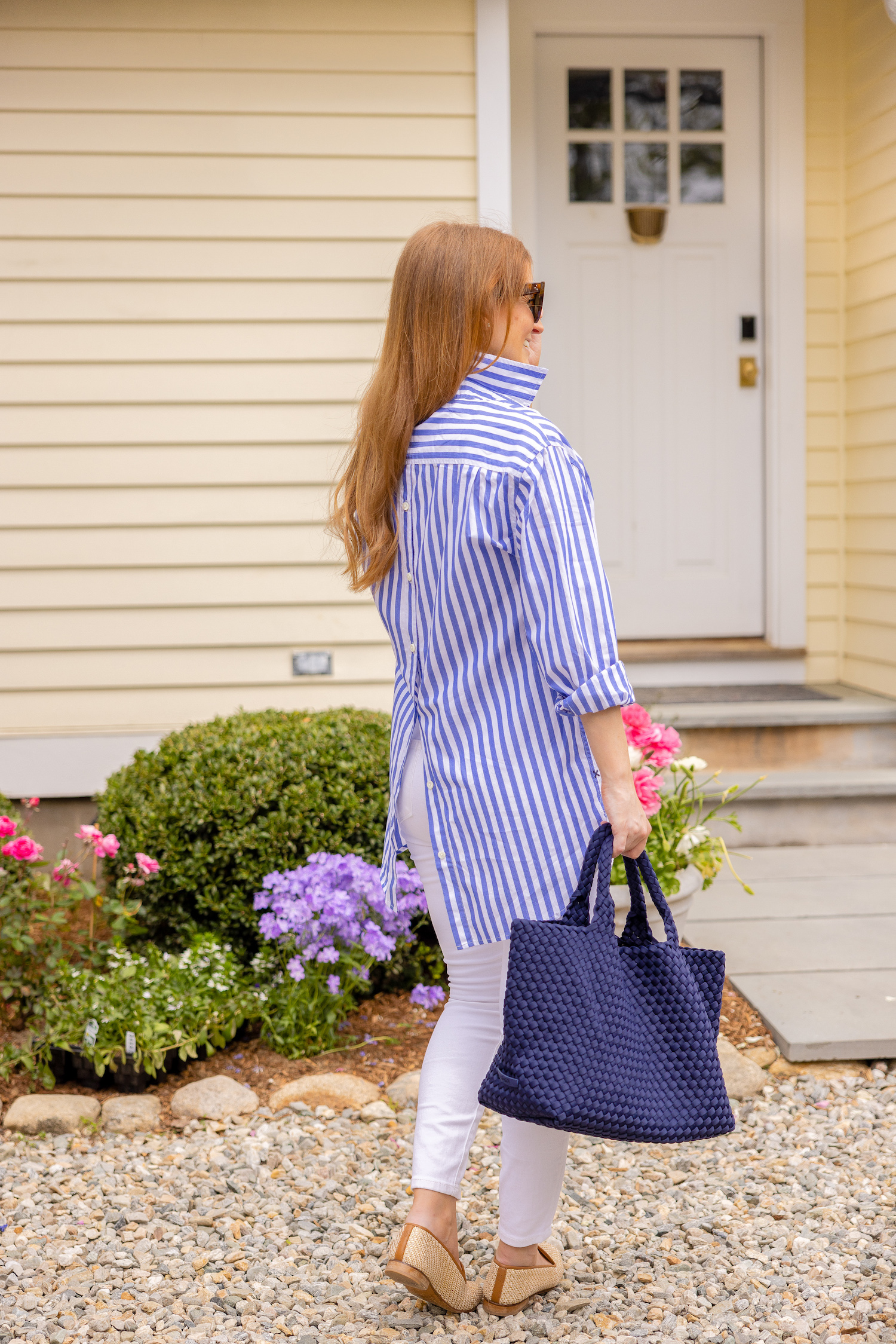 alex mill double-button shirt in bold stripe with naghedi st. barths medium tote in ink blue navy.jpg