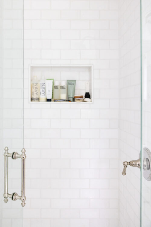 shower niche with subway tile | Our Primary Bathroom Reveal